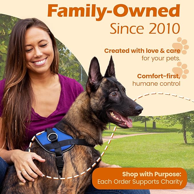 Bark Appeal Blue No-Pull Dog Harness for Extra Large Sized Pets – Adjustable, Reflective Vest with 3 Leash Clips for Added Control, Easy Walks & Training – XXL