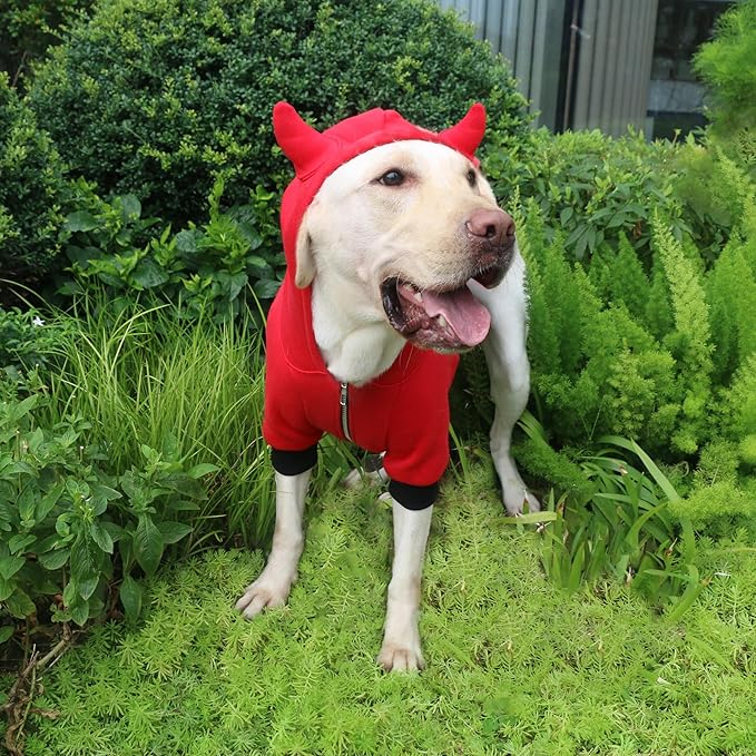 Little Devil Christmas Costumes Clothes for Extra Large Dogs Demon Hoodies Labrador Rottweiler Great Dane, Red, 3X-Large