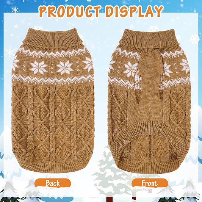 Warm Winter Dog Sweater - Cold Weather Pet Clothes for Small Medium Large Dogs Indoor Outdoor, Soft Classic Knit Puppy Apparel, Khaki, SM
