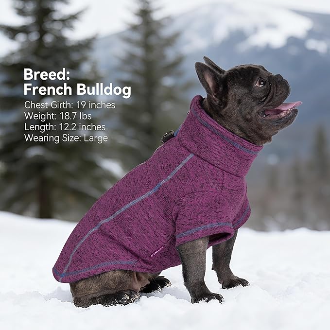 cyeollo Warm Dog Sweater with Zipper, Doggy Reflective Highneck Jackets with D Ring Step in Dog Winter Coats Fleece Female Stretchy Dogs Sweaters Pet Clothes for Large Dogs, Purple 3XL