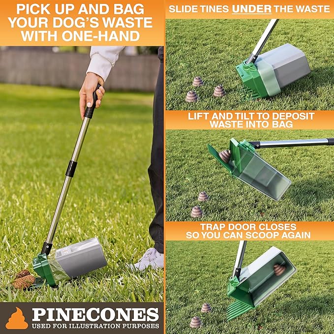 Neater Pet Brands Lift N’ Bag 2.0 Dog Pooper Scooper with Bag Attachment & 27" Pole for Small to Large Dogs, New & Improved Design, 60 Refill Bags, Heavy Duty Dog Poop Scooper for Yard, One-Hand Use
