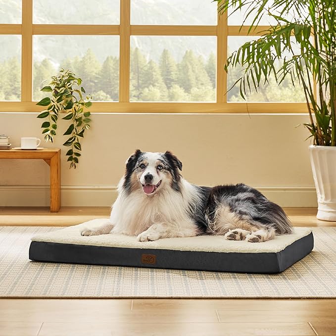 Bedsure XL Dog Bed for Crate - Large Comfy Flat Pet Beds with Removable Washable Cover, Orthopedic Egg Crate Foam Crate Mat, Suitable for Pet Up to 90 lbs