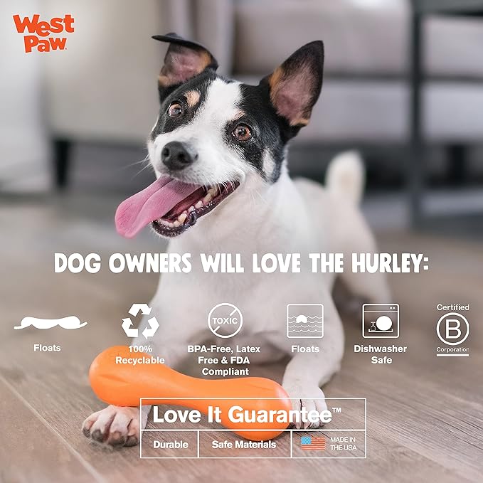 WEST PAW Zogoflex Hurley Dog Bone Chew Toy – Floatable Pet Toys for Aggressive Chewers, Catch, Fetch – Bright-Colored Bones for Dogs – Recyclable, Dishwasher-Safe, Non-Toxic, Large 8.25", Ruby Red