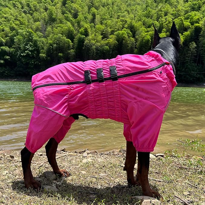 Dogs Waterproof Jacket, Lightweight Waterproof Jacket Reflective Safety Dog Raincoat Windproof Snow-Proof Dog Vest for Small Medium Large Dogs Rosered XS