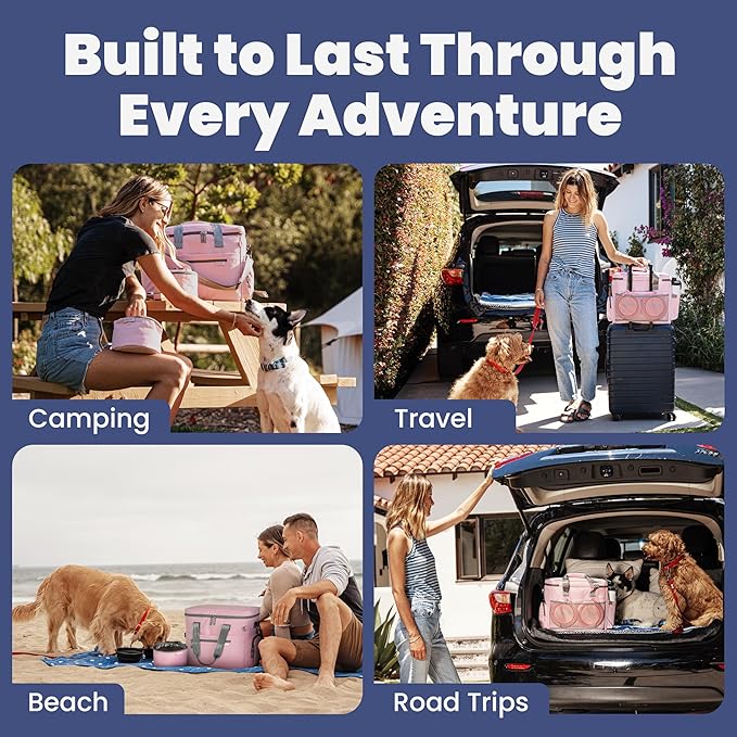 The Original Doggy Bag™ - Complete Dog Travel Bag for Supplies with 2 BPA-Free Travel Bowls & 2 Pet Food Containers - A Dog Mom Gift for Day Trips, Camping, Road Trips & Weekends Away - Lt. Pink