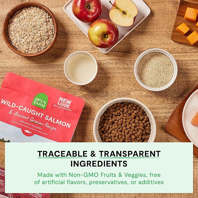 Open Farm, Ancient Grains Dry Dog Food, Protein-Rich & Nutrient Dense, 90% Animal Protein Mixed with Non-GMO Fruits, Veggies and Superfoods, Grass-Fed Beef Recipe, 4lb Bag