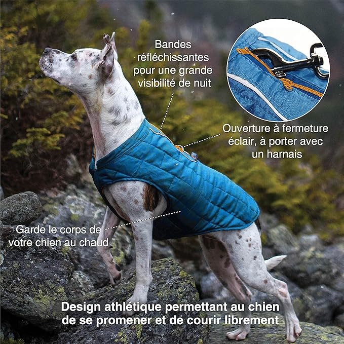 Kurgo Loft Dog Jacket - Reversible Cozy Coat for Outdoor Adventures - Water Resistant - Athletic Fit - Machine Washable Fabric - Reflective Dog Gear - X-Small - Ink Blue