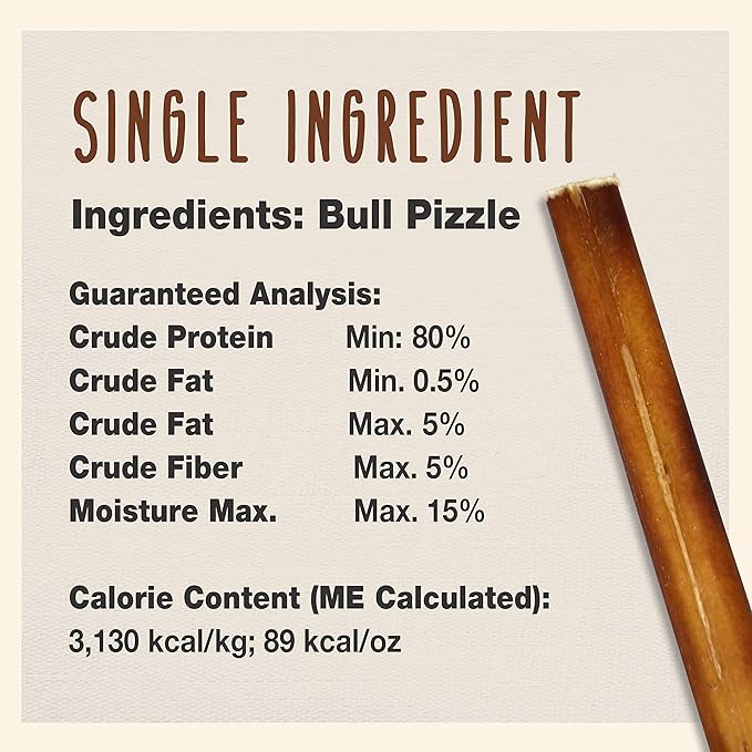 Cadet Bully Sticks for Small Dogs – All-Natural Beef Pizzle, High Protein, Low Fat, Long-Lasting, Grain & Rawhide-Free Dog Chews for Aggressive Chewers, Small (6 Ounce)