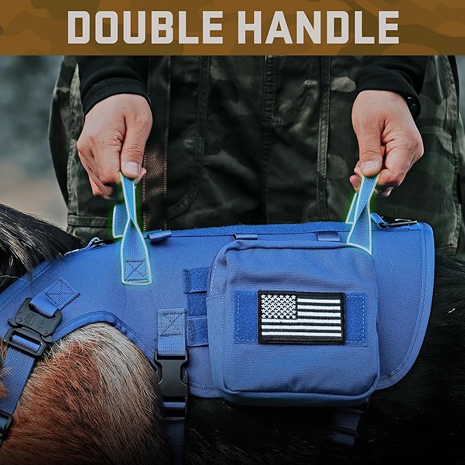 Forestpaw Dog Harness Medium Sized,Tactical Dog Harness with Handle,No Pull Military Style Service Dog Vest with Pockets Adjustable for Medium Large Dogs,Blue,Chest 19.5-41.5"