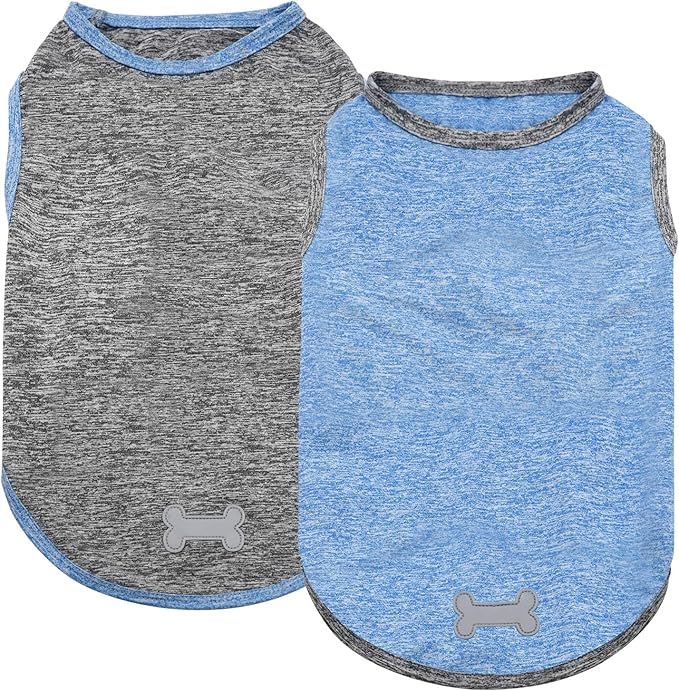 KYEESE 2 Pack Dog Shirts Quick Dry Soft Stretchy Pet T-Shirts with Reflective Label Tank Top Sleeveless Vest Sun Protection Dog Clothes for Small Dogs, Small, Light Blue+Grey
