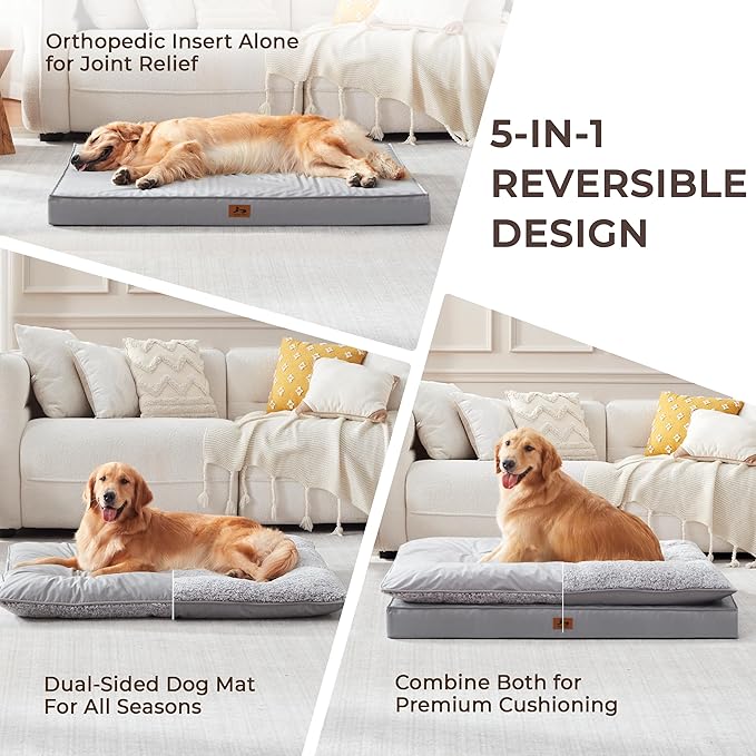 Orthopedic Dog Bed for Ctrate, Waterproof PillowTop Pet Bed for Medium Large Size Dogs, Egg-Crate Foam Dog Crate Mat with Removable Washable Cover, 2-Layers Kennel Pad 36"L x 27"W, Light Grey