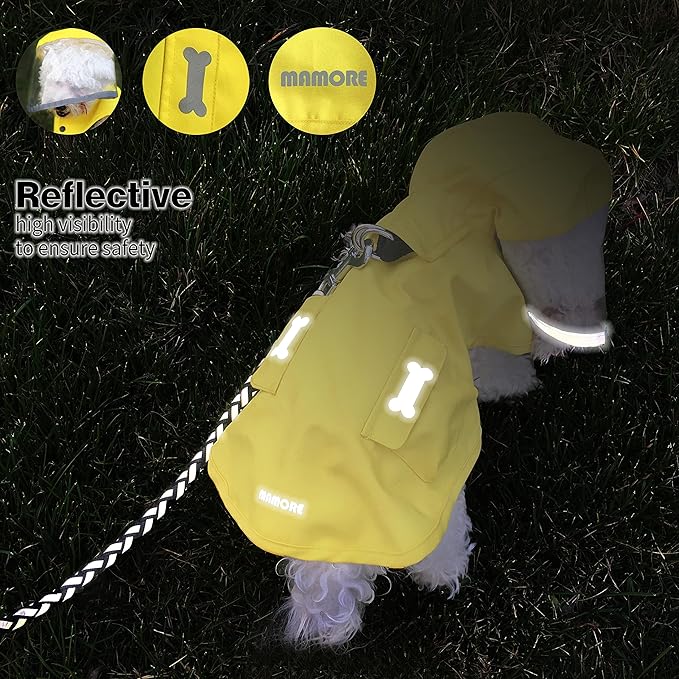 Waterproof Dog Raincoat, Adjustable Reflective Lightweight Pet Rain Clothes with Poncho Hood (4X-Large, Yellow)