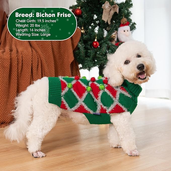 cyeollo Dog Christmas Sweater Turtleneck Dog Sweaters for Large Dogs Girl Pet Clothes Xmas Knitted Pullover Doggie Sweater Holiday Outfit, Green XXX-Large