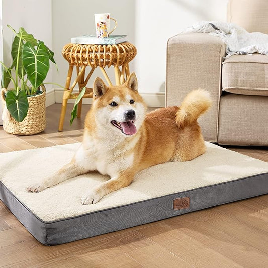Bedsure Large Dog Bed for Crate - Comfy Flat Pet Beds with Removable Washable Cover, Orthopedic Egg Crate Foam Crate Mat, Suitable for Pet Up to 50 lbs