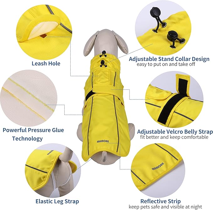 Waterproof Dog Raincoat with Reflective Strip, Adjustable Breathable Rain Coat Jacket with Leash Hole for Dogs (Pink, XX-Large)