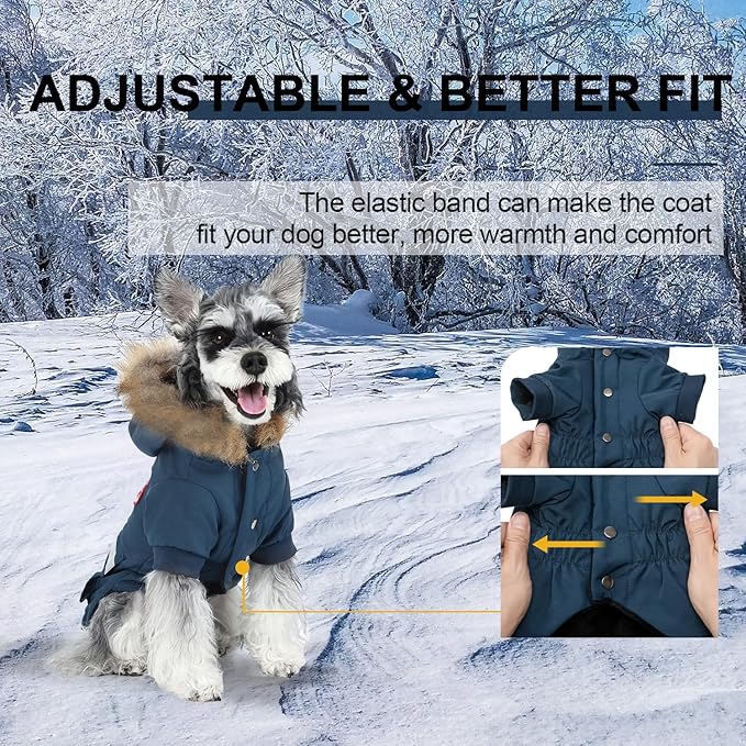 PINA Small Dog Coats - Waterproof & Warm Winter Jacket with Faux Fur Hood & Pocket