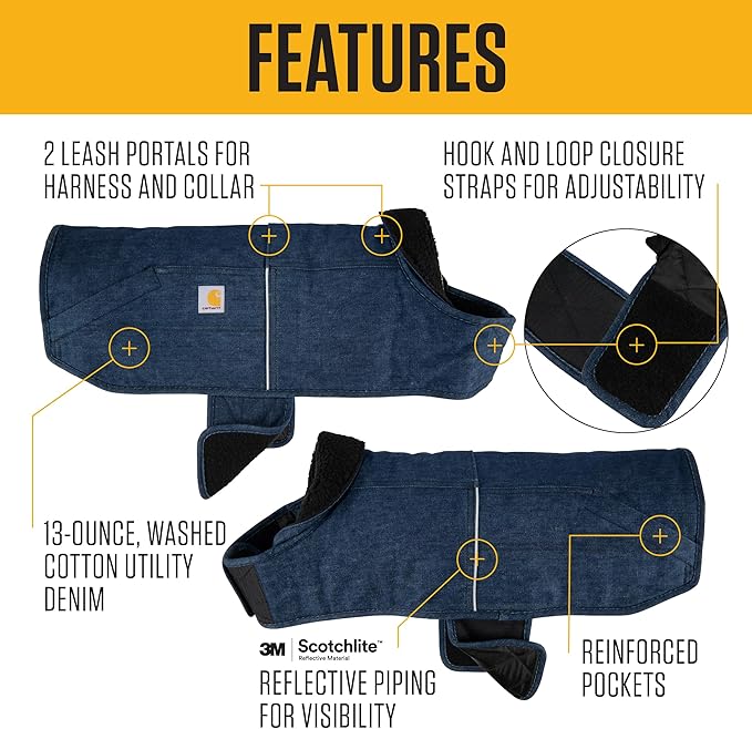 Carhartt Firm Duck Dog Chore Coat, Insulated Weather Resistant Jacket for Cold and Windy Conditions, Denim, Large