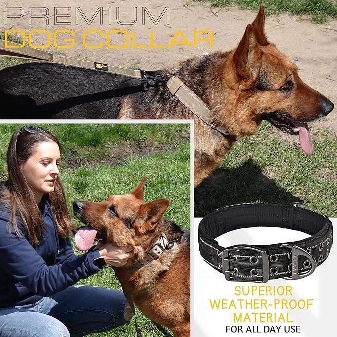 ADITYNA Heavy Duty Dog Collar for Extra-Large Dogs - Reflective Black XL Collar with Handle for Training, and Walking - Wide, Thick, Tactical, Soft Neoprene Padded