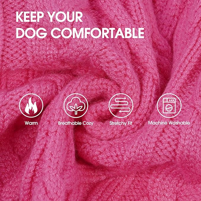 IECOii Girl XXL Dog Sweater Dress, Cozy Cable Knit Dog Sweater for Large Dogs Girl, Pink, XXLarge, 2XL Pet Pullover Knitted Dress for Winter, Turleneck with Sleeve, Warm Sweaters for Female Pitbull