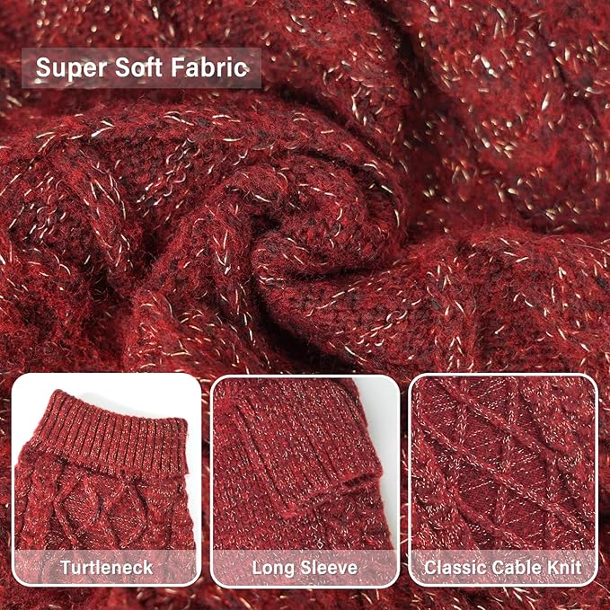 KYEESE Dog Sweater Comfy Turtleneck Dog Sweater for Small Dogs Classic Cable Knit Small Pet Sweater with Long Sleeve Warm Pet Coats Soft Dogs Clothes for Cold Weather, Red, Large
