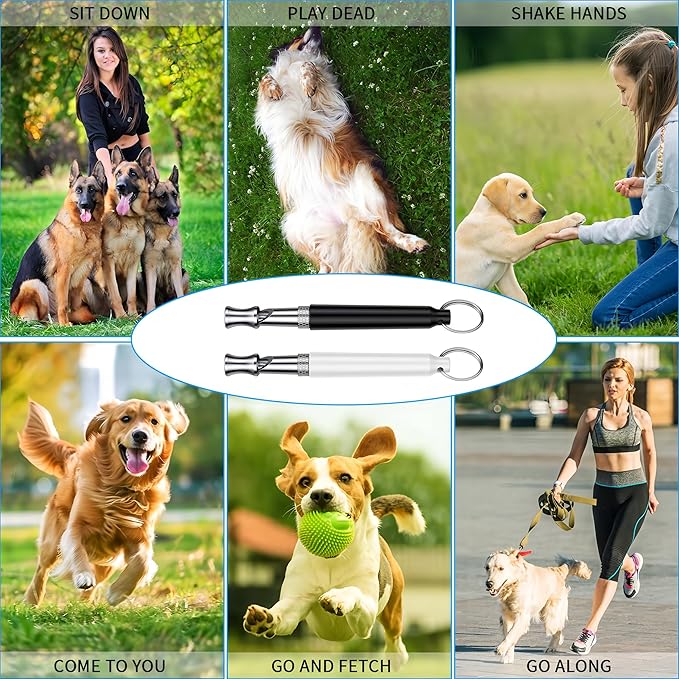 2 PCS Dog Whistles,Professional Recall Dog Training Whistle with Lanyard,Adjustable Ultrasonic Silent Dog Recall Whistles,Dog Whistle to Stop Barking Neighbors Dog,Dog Barking Stopper (Black+White)