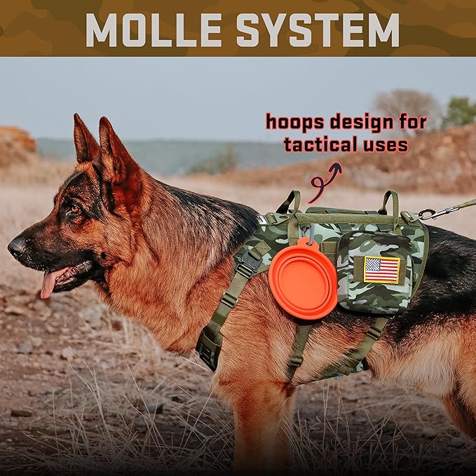 Forestpaw Dog Harness Medium Sized,Tactical Dog Harness with Handle,No Pull Military Style Service Dog Vest with Pockets Adjustable for Medium Large Dogs,Camouflage Green,Chest 21.5-45"