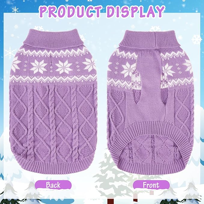 Warm Winter Dog Sweater - Cold Weather Pet Clothes for Small Medium Large Dogs Indoor Outdoor, Soft Classic Knit Puppy Apparel, Purple, M