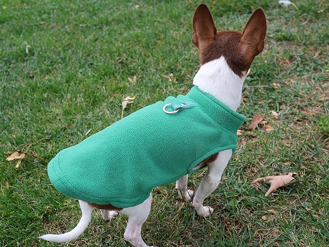 JACKO & CO - Fleece Vest Dog Sweater with Leash Ring - Soft, Warm & Lightweight Pullover Coat for Small & Medium Dogs, Puppies & Cats - Cozy Fall/Winter/Spring Pet Jacket (Green, X-Large 17-25lbs)