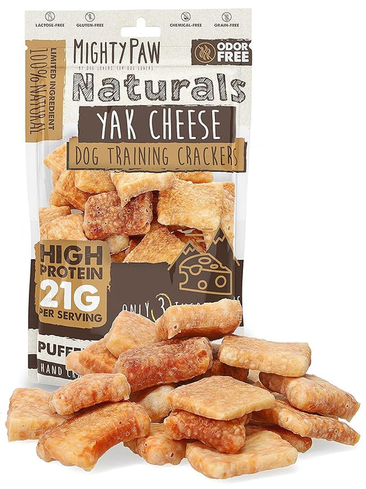Mighty Paw Yak Cheese Crackers | Healthy Puppy Treat, Hard & Crunchy Puppy Training Treat for Dog Potty Training - Ideal for Small, Medium, Large Breeds - Dog Biscuit - Healthy Pet Cookies