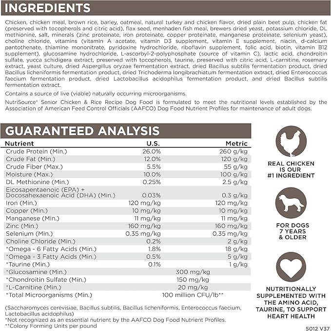 Nutrisource Senior Dog Food, 15Lb