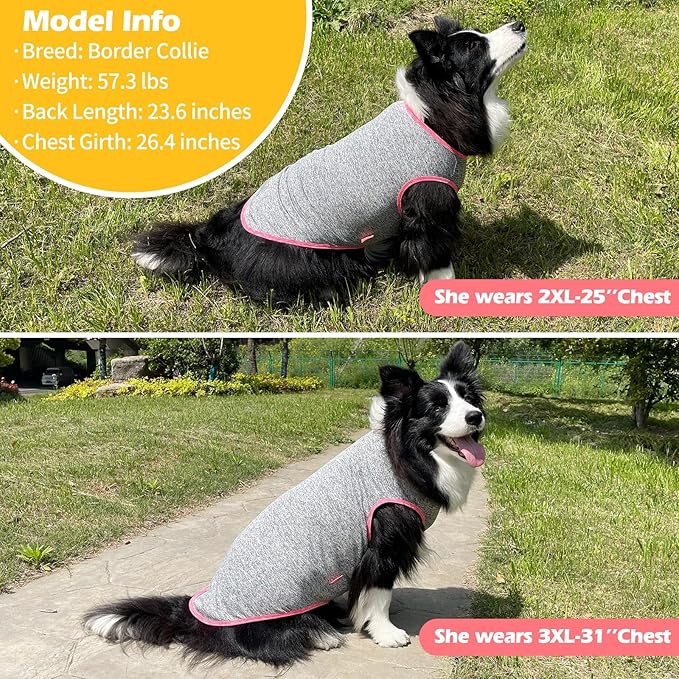 KYEESE 2 Pack Dog Shirts Quick Dry Soft Stretchy Dog T-Shirts with Reflective Label Tank Top Sleeveless Vest Sun Protection Pet Clothes for Medium Dogs, Coral Red+Grey, 2XL