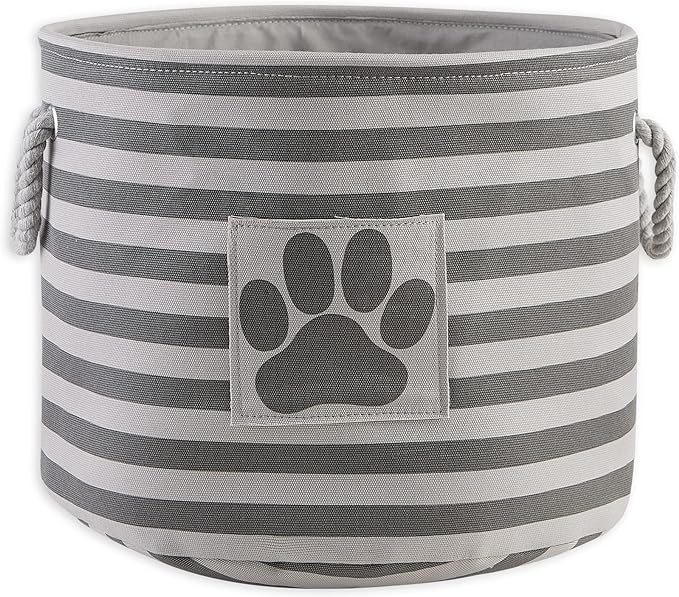 Bone Dry Pet Storage Collection Striped Paw Patch Bin, Medium Round, Gray