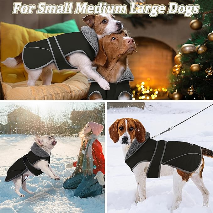 Dogcheer Dog Coat, Waterproof Dog Jacket Reflective Pet Winter Coat with Adjustable Hook & Loop, Christmas Puppy Fleece Jacket Warm Turtleneck Snowsuit for Small Medium Large Dogs - Black, 3XL