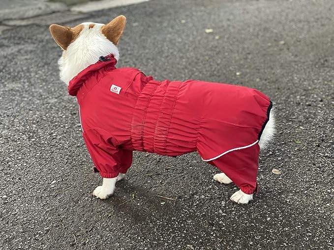 Dogs Waterproof Jacket, Lightweight Waterproof Jacket Reflective Safety Dog Raincoat Windproof Snow-Proof Dog Vest for Corgis Dachshund Small Medium Large Dogs Red D-L