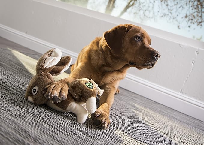 goDog Wildlife Rabbit Squeaky Plush Dog Toy with Chew Guard Technology, Durable Fabric & Squeaker for Active Play, Brown, Large