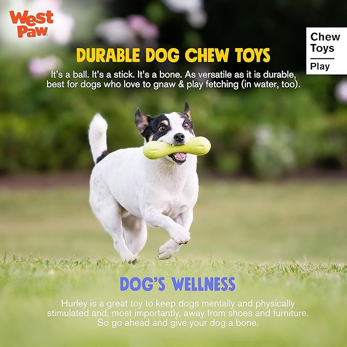 WEST PAW Zogoflex Hurley Dog Bone Chew Toy – Floatable Pet Toys for Aggressive Chewers, Catch, Fetch – Bright-Colored Bones for Dogs – Recyclable, Dishwasher-Safe, Non-Toxic, Large 8.25", Ruby Red