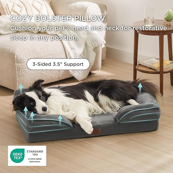 Bedsure Orthopedic Dog Beds Large Sized Dog - Washable Large Dog Cat Bed Waterproof, Comfort Dogs Couch Sofa with Washable Removable Cover, Pet Bed with Nonskid Bottom, Dark Grey, 35"