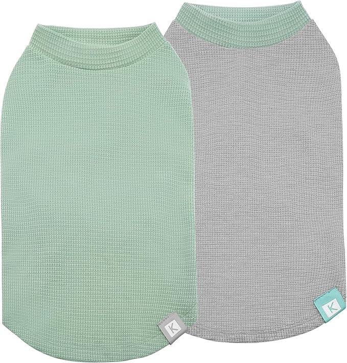 KYEESE 2Pack Dog Shirts Waffle for Small Dogs Stretchy T-Shirts Lightweight Tank Top Sleeveless Vest Breathable Cat Tee, Small, Green+Grey