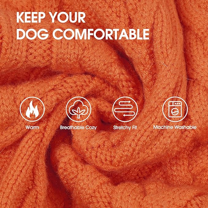 IECOii Big Girl Dog Sweater Dress, Cable Knit Sweater for Extra Large Dogs Girl, Orange, 4XL, Cute Dog Warm Dress for Fall Winter, Good Stretcy Fit Knitwear for Giant Breed Dogs Female Indoor Outdoor