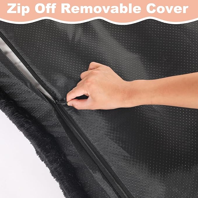 Bedfolks Plush Dog Crate Pad, Washable Dog Kennel Bed, Faux Fur, 17"x12", Black