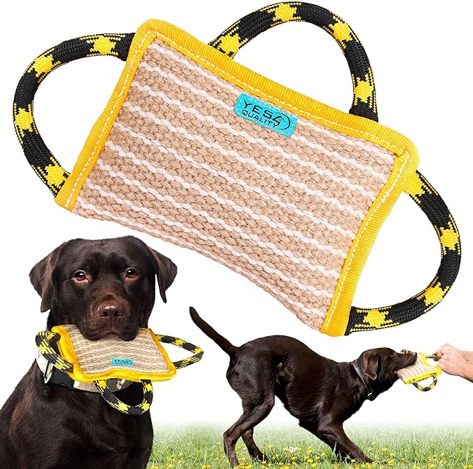 YES4QUALITY Durable Dog Bite Pillow - 10"x7" - Safe Biting Pad with 3 Strong Handles - Tough Jute Tug Toy for Medium to Large Dogs - Ideal for Tug of War, K9, Schutzhund & Puppy Training