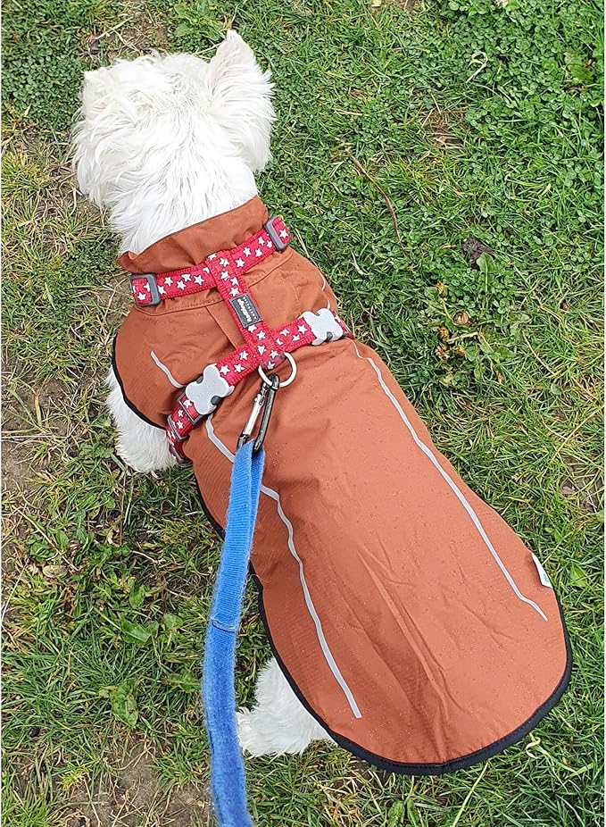 Mile High Life Dog Raincoat, Adjustable Waterproof Reflective Rain Jacket for Small Medium Large Dogs, Lightweight Breathable Pet Rain Coat with Leash Hole(Brown,L Chest 32-40")