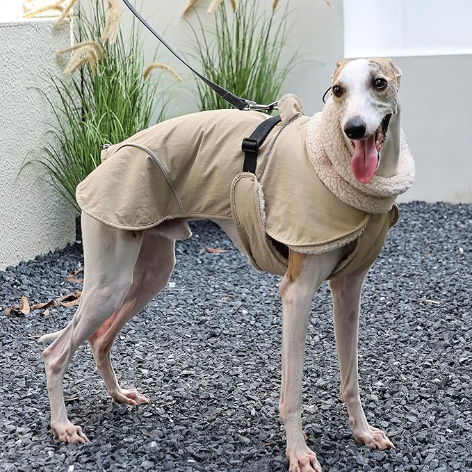 Adjustable Dog Coat with Harness Slot, Waterproof Fleece Lined Winter Jacket, Windproof Reflective Pet Vest for Cold Weather for Small Medium Large Dogs (Beige, X-Large)