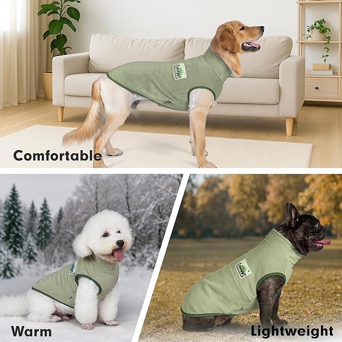cyeollo Fleece Dog Sweater, Turtleneck Dog Sweatshirt Stretchy Pullover Fleece Vest Warm Winter Fall Clothes for Small Dogs Boy Pet Apparel, Green M