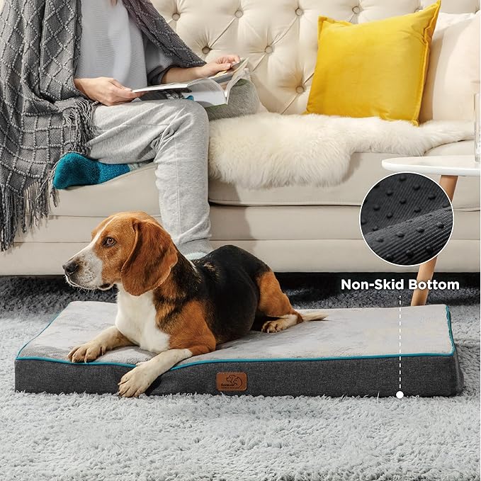 Bedsure Memory Foam Dog Bed Medium Size Dogs- Orthopedic Pet Beds for Crate with Removable Washable Cover and Nonskid Bottom - Plush Flannel Fleece Top Pet Mat, Grey