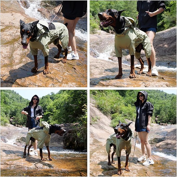 LOVELONGLONG Waterproof Dog Raincoat with Removable Hood – Outdoor Full Body Dog Jacket, Windproof Snowproof Shell Suit – All Season Pet Rain Gear Sage Green XXS