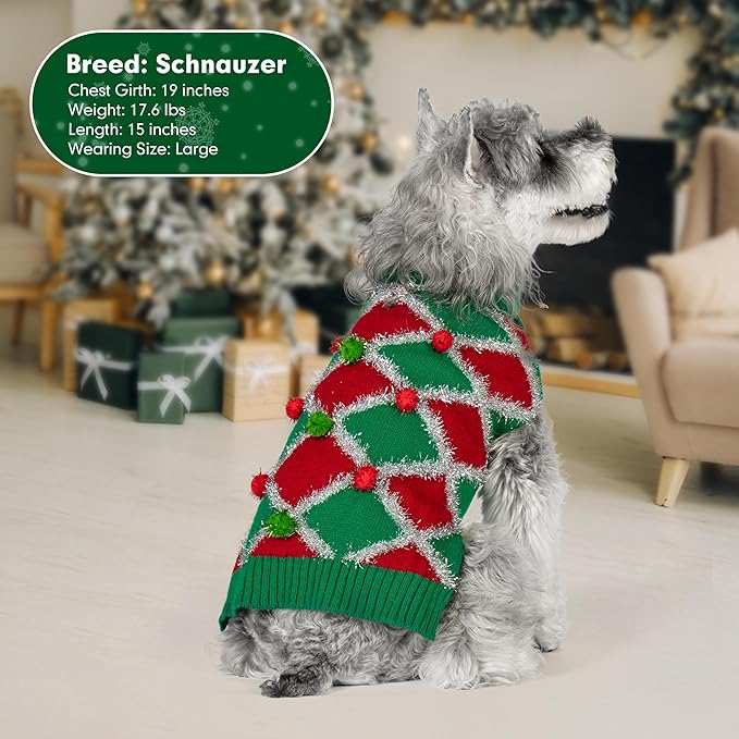 Cyeollo Large Dog Turtleneck Sweater - Christmas Green Medium Knitted Pullover for Large Dogs, Girls - Holiday Outfit