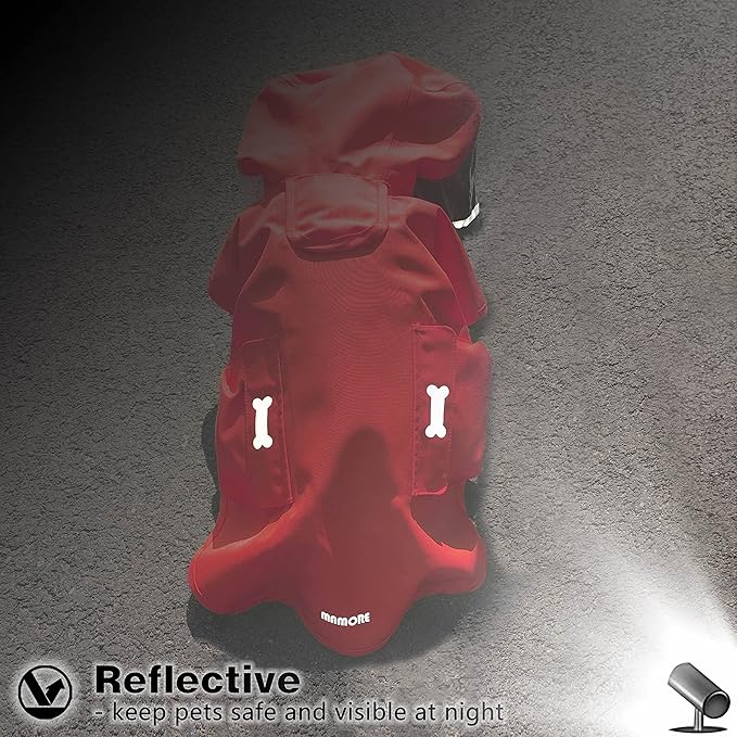 Dog Raincoat,Waterproof Rain Poncho with Hoodie, High Reflective Adjustable Pet Rain Jacket with Leash Hole for Small Medium and Large Dogs (Red, XX-Large)