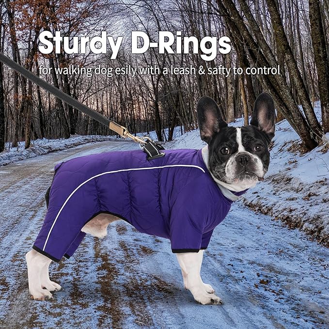 Four Legged Dog Winter Coat for Small Dogs, Warm Puppy Onesie Clothes Christmas, Reflective Turtleneck Dog Jacket with Buckles & D-Rings, Puffer Cold Weather Coat Zipper