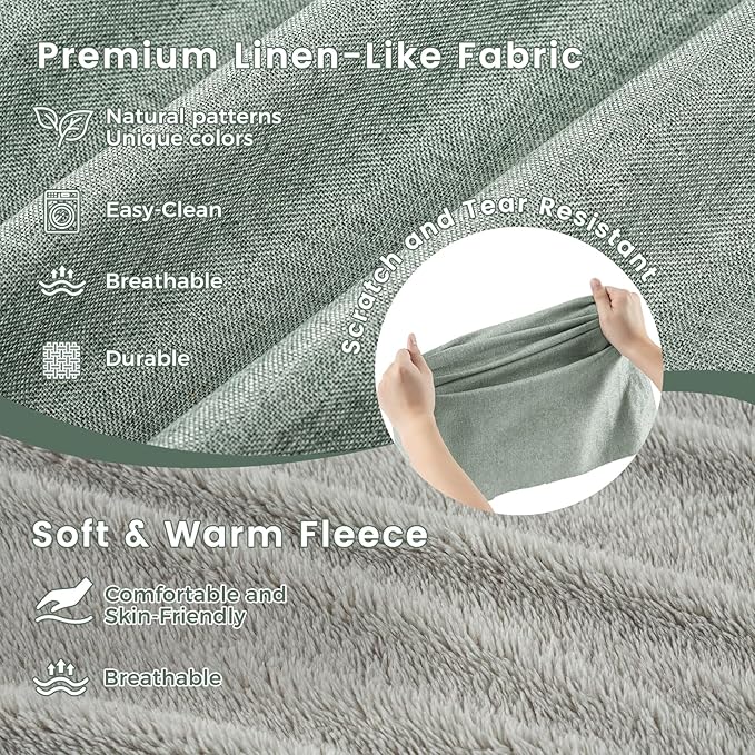 Miguel Faux Linen Dog Bed with Removable Cushion Pillow for Medium Small Dogs, Washable Pet Bed with Side Easy to Wash Puppy Bed, Rectangle Cat Bed for Indoor Cat with Anti-Slip Bottom, Green 35 Inch
